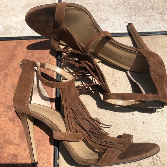 Ann Taylor Brown Suede Size 7 1/2” Fringe Heels - Picture 3 of 6